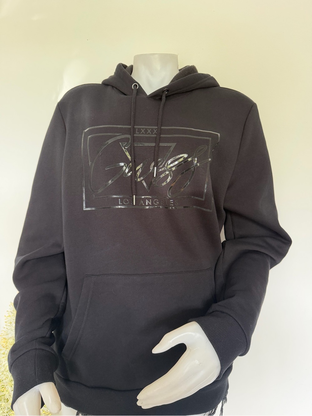 Guess Black Pullover Hoodie with Gloss Logo - Men